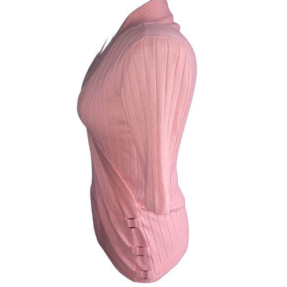 Le Chateau Light Pink Ribbed Wrap Short Sleeve Top L - Picture 4 of 7
